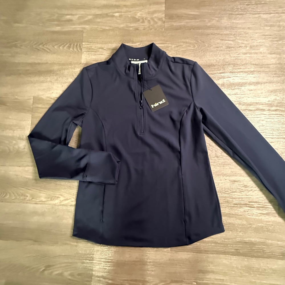 Hind Womens Navy Blue‎ Quarter Zip Long Sleeve Activewear Pullover Top Medium
